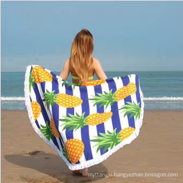 Microfiber suede round beach towel with mesh bag